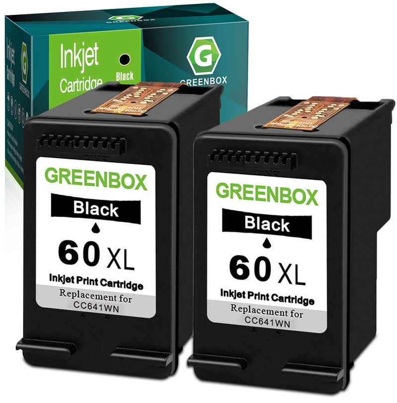 GREENBOX خراطيش حبر سوداء معاد تصنيعها GREENBOX 60XL بديل لـ HP 60XL 60 XL لخراطيش PhotoSmart C4780 C4680 C4795 C4640، Deskjet F4480 F4440 F2430 F4280، Envy 110 120 111 114 (2 أسود) - Image 1